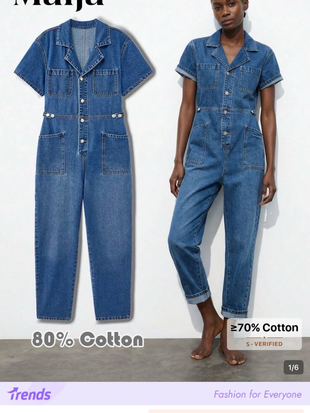 Old Navy Medium Blue Denim Short-Sleeve Utility Jumpsuit